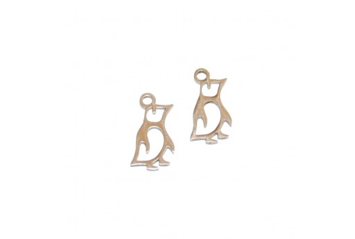 Stainless Steel Charms Penguin - Platinum 14x7mm -2pcs