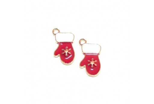 Charm Smaltato Guanto di Natale Rosso - Oro 19x11mm - 4pz