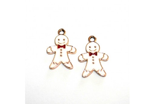 Metal Charms Christmas Gingerbread Man - White 10,5x14mm - 2pcs