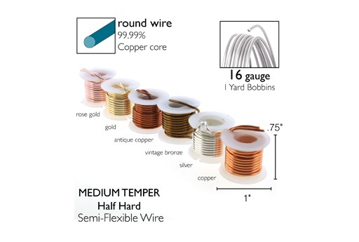 Lacquered Tarnish Resistant Wire 6 Pack 16ga - 1yd 2