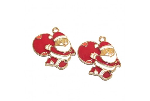 Charm Smaltato Babbo Natale con Sacco - 23x23mm - 2pz