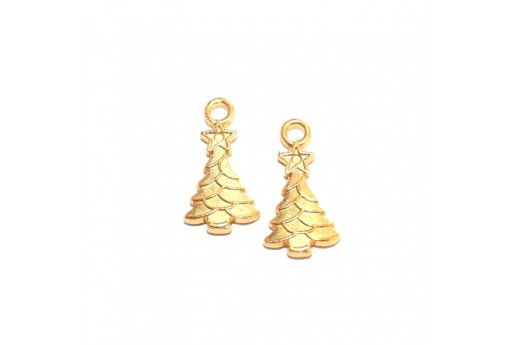 Charm Albero di Natale - Oro 20x11mm - 4pz