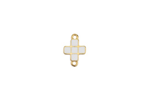 Square Cross Motif With 2 Rings - White 16x10,9mm - 2pcs