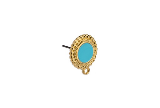 Earring Setting Ethnic 1 Ring Gold - Turquoise 15x17,7mm - 2pcs