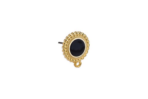 Earring Setting Ethnic 1 Ring Gold - Black 15x17,7mm - 2pcs