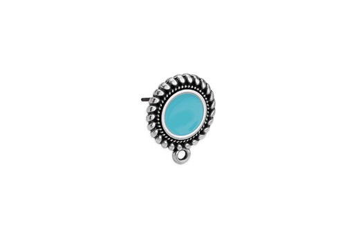 Earring Setting Ethnic 1 Ring Silver - Turquoise 15x17,7mm - 2pcs