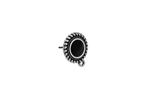 Earring Setting Ethnic 1 Ring Silver - Black 15x17,7mm - 2pcs