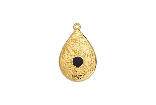 Drop Motif Ethnic Pendant Gold - Black 17,6x27,8mm