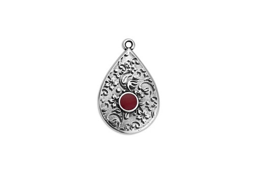 Drop Motif Ethnic Pendant Silver - Bordeaux 17,6x27,8mm