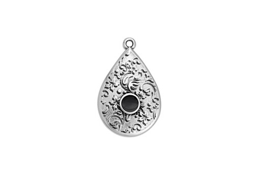 Drop Motif Ethnic Pendant Silver - Black 17,6x27,8mm