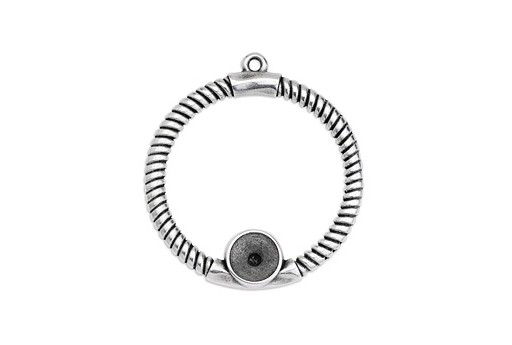 Circle Rope Texture with Setting SS39 Pendant - Silver 39x43mm