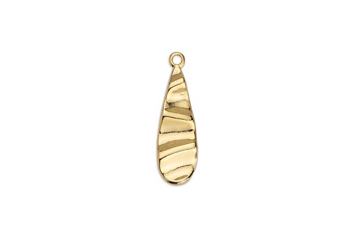 Drop Motif with Ripple Effect Pendant - Gold 8x27,8mm - 2pcs