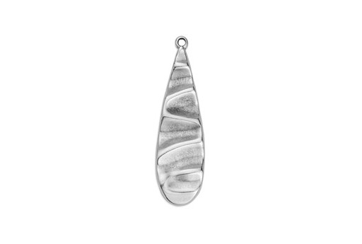 Drop Motif with Ripple Effect Pendant - Silver 12X42mm
