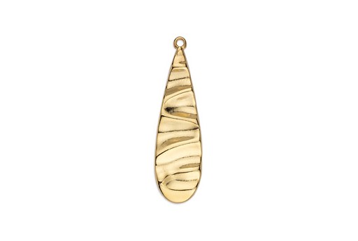 Drop Motif with Ripple Effect Pendant - Gold 12X42mm