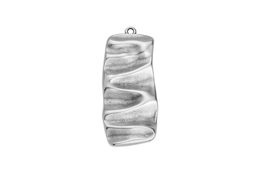 Rectangular Motif with Ripple Effect Pendant - Silver 17,5X39mm