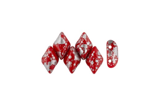 GemDuo Beads - Silver Splash Opaque Red 8x5mm - 10gr