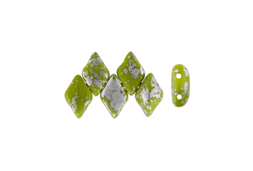 GemDuo Beads - Silver Splash Opaque Olivine 8x5mm - 10gr