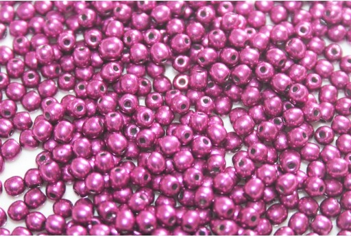 Czech Round Beads Sueded Gold Fuchsia Red 3mm - 100pcs