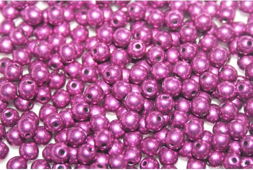 Czech Round Beads Sueded Gold Fuchsia Red 4mm - 100pcs