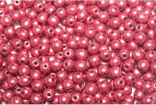 Czech Round Beads Sueded Gold Samba Red 4mm - 100pcs