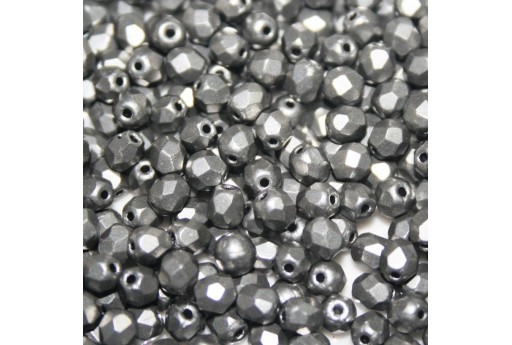 Fire Polished Beads Saturated Metallic Frost Gray 4mm - 60pcs