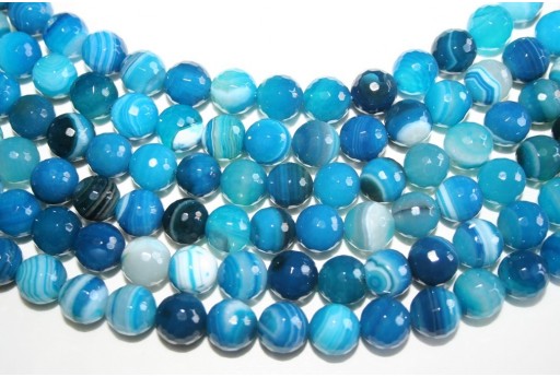 Agate Beads Veined Blue Faceted Sphere 10mm - 36pcs