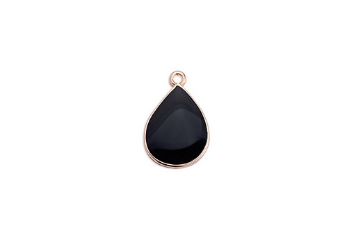 Drop Motif Pendant Rose Gold - Black 13,5x20mm - 2pcs