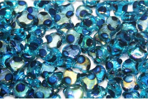 Czech Glass Ginko Beads - Dotted Aquamarine AB Full Azuro 7,5mm - 10gr