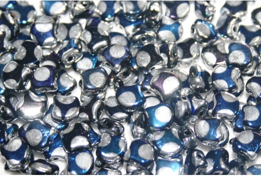 Czech Glass Ginko Beads - Dotted Jet Blue Moon 7,5mm - 10gr