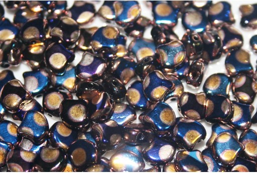 Czech Glass Ginko Beads - Dotted Jet Blue Sun 7,5mm - 10gr