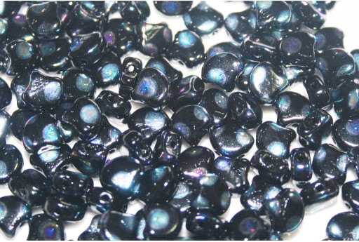 Czech Glass Ginko Beads - Dotted Jet Full AB 7,5mm - 10gr