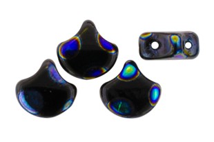 Czech Glass Ginko Beads - Dotted Jet Full AB 7,5mm - 10gr