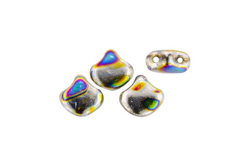 Czech Glass Ginko Beads - Batik Jet Silver Rainbow 7,5mm - 10gr