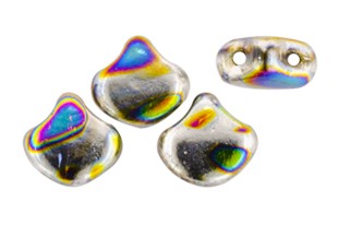 Czech Glass Ginko Beads - Batik Jet Silver Rainbow 7,5mm - 10gr