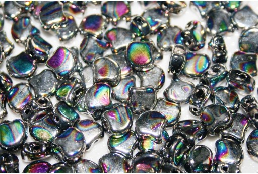 Czech Glass Ginko Beads - Batik Jet Silver Rainbow 7,5mm - 10gr 2