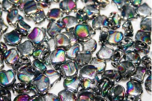 Czech Glass Ginko Beads - Batik Jet Silver Rainbow 7,5mm - 10gr