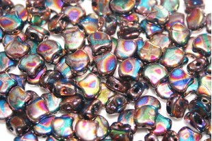 Czech Glass Ginko Beads - Batik Jet Summer Rainbow 7,5mm - 10gr