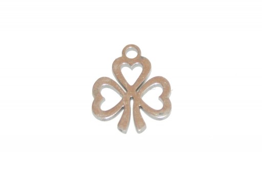 Charms in Acciaio Trifoglio Cuore - 13x11mm - 2pz