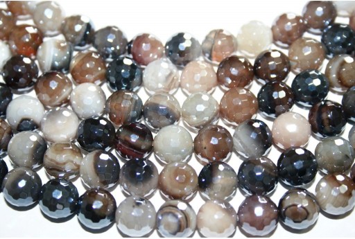 Stripe Agate Faceted Round Beads - Grey 10mm - 38pcs