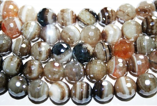 Stripe Agate Faceted Round Beads - Grey 12mm - 32pcs