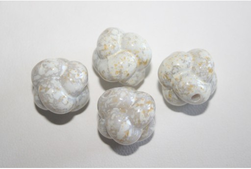 15 Perline Acrilico Bianco Macchiato Sfera Intrecciata 17mm