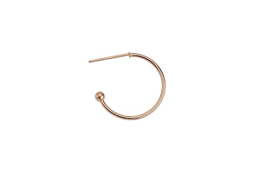 Brass Earring Hoop With Ball Inox Pin - Rose Gold 20x20mm -2pcs