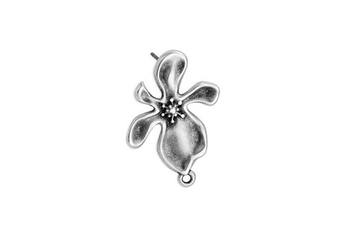 Earring Organic Flower With 1 Ring Titanium Pin - Silver 17x29mm - 2pcs