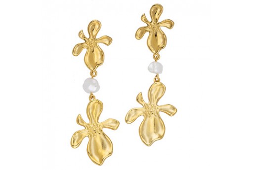 Flower Organic Pendant - Gold 26x36mm - 1pc 2