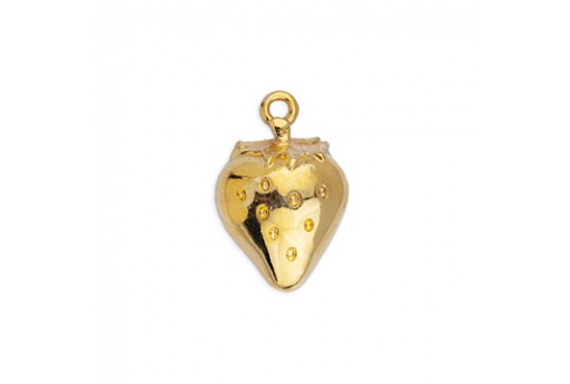 Pendente Fragola Smaltato - Oro 13x18mm - 1pz 2