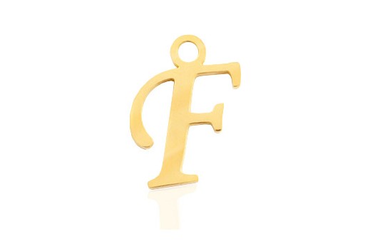 Stainless Alphabet Pendant Letter F - Gold 16mm - 1pc