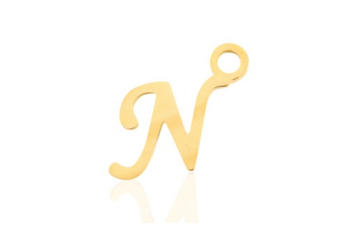 Stainless Alphabet Pendant Letter N - Gold 16mm - 1pc