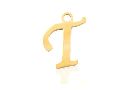 Stainless Alphabet Pendant Letter T - Gold 16mm - 1pc