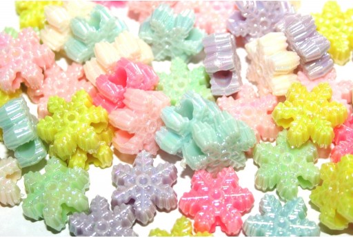 Opaque Acrylic Beads Snowflake - Multicolor 13x14,5mm - 30pcs