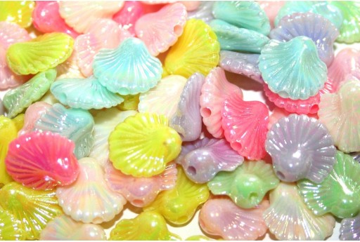 Opaque Acrylic Beads Scallop Shell - Multicolor 14x14mm - 30pcs